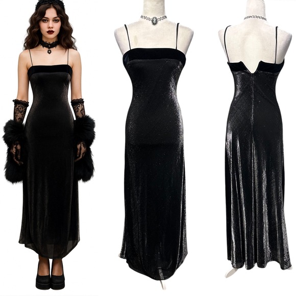 Vintage‎ Whimsigoth Dress Maxi Size S Formal Gown Goth 90s Y2K Prom Velvet Fairy